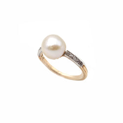 Bague Solitaire en or jaune, platine, perles et diamants - Castafiore