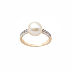 Bague Solitaire en or jaune, platine, perles et diamants - Castafiore