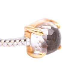 Bague Solitaire en or jaune, quartz, cristal de roche, onyx et diamants - Castafiore
