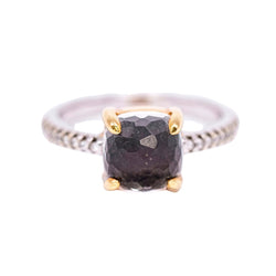 Bague Solitaire en or jaune, quartz, cristal de roche, onyx et diamants - Castafiore