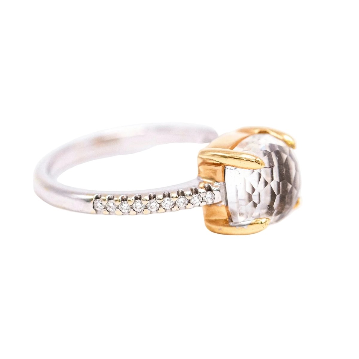 Bague Solitaire en or jaune, quartz, cristal de roche, onyx et diamants - Castafiore