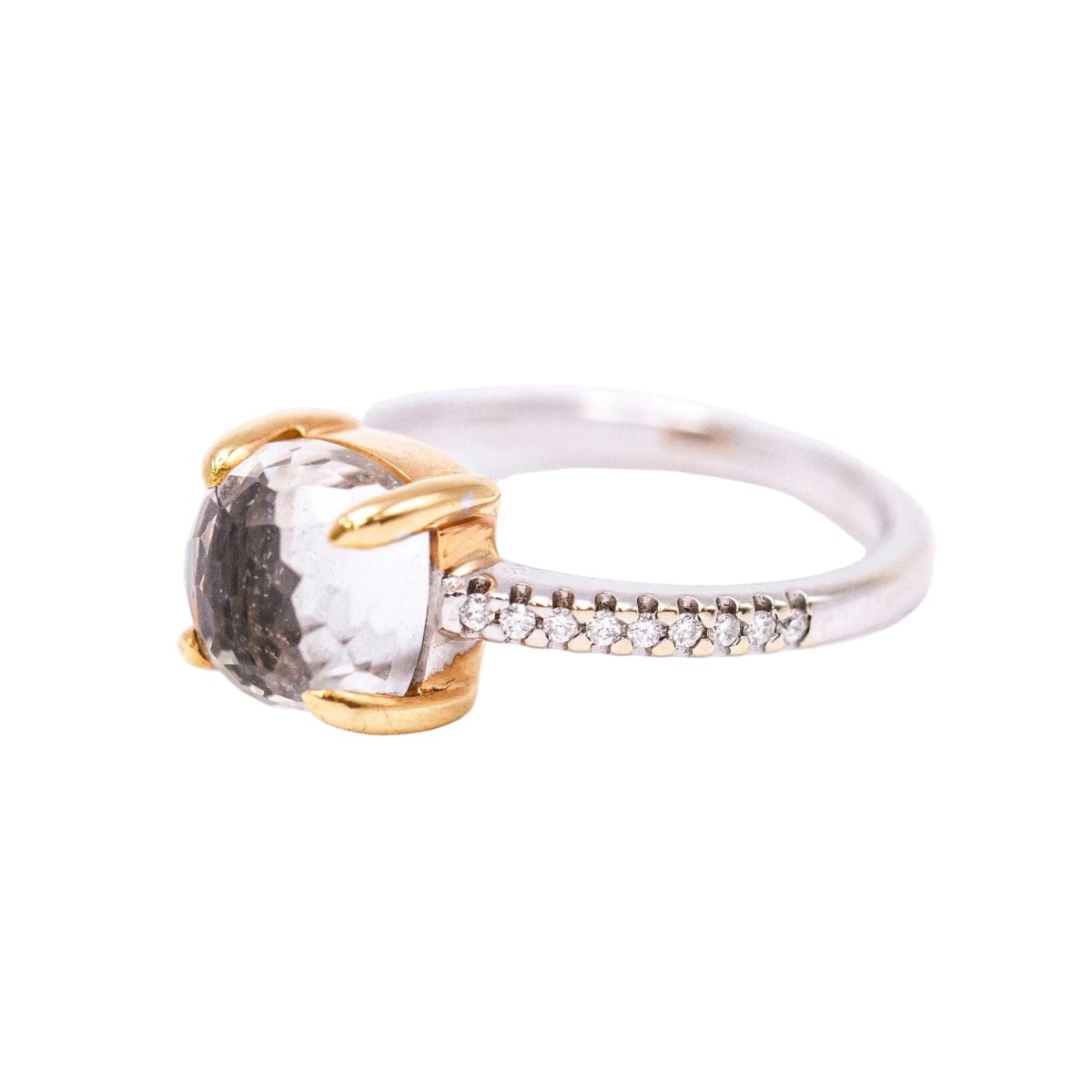 Bague Solitaire en or jaune, quartz, cristal de roche, onyx et diamants - Castafiore