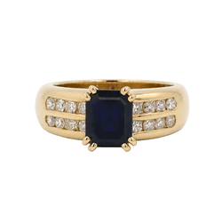 Bague Solitaire en or jaune, saphir et diamants - Castafiore