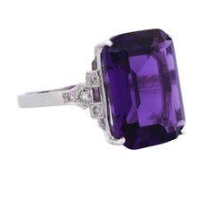 Bague Solitaire en platine, améthyste et diamants - Castafiore