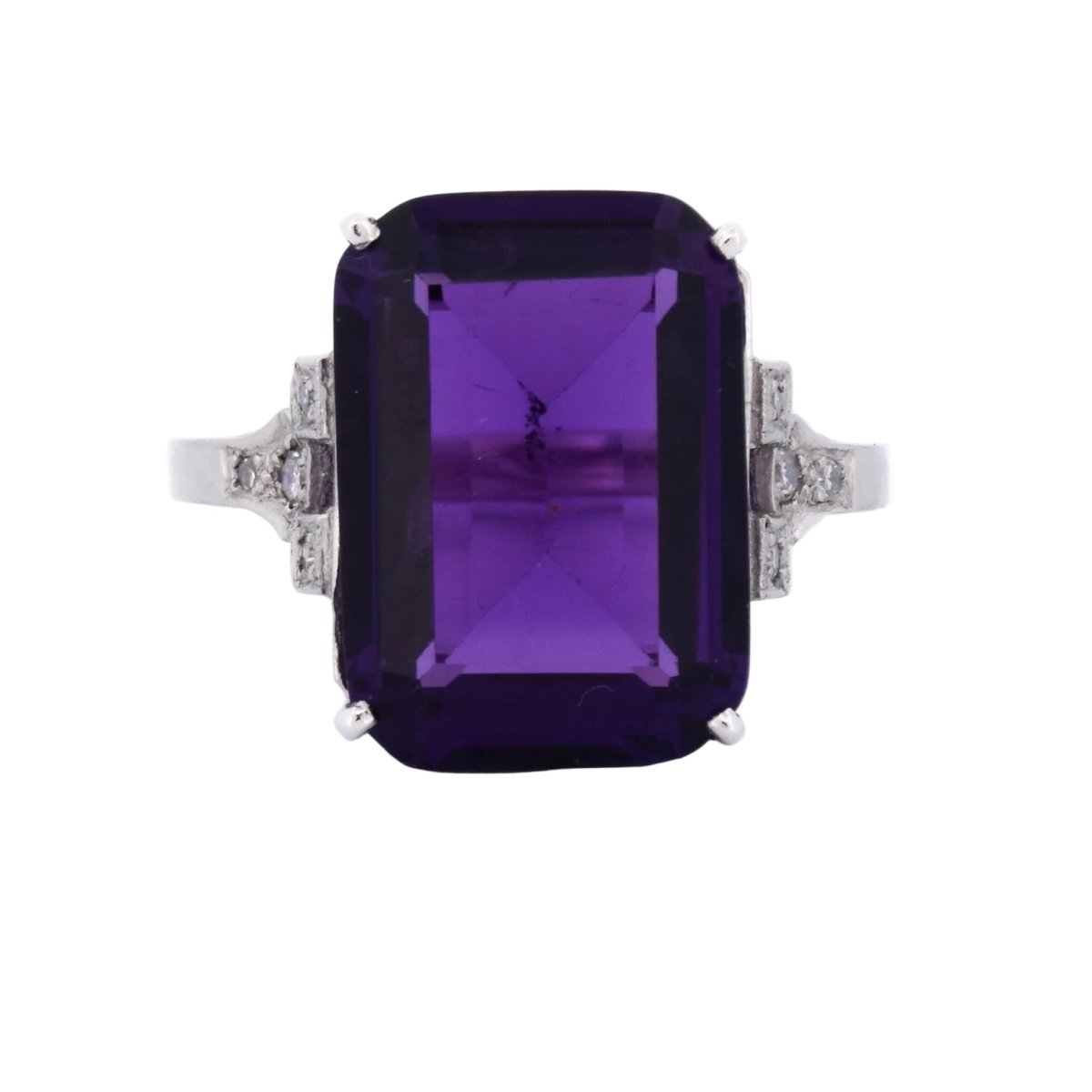 Bague Solitaire en platine, améthyste et diamants - Castafiore
