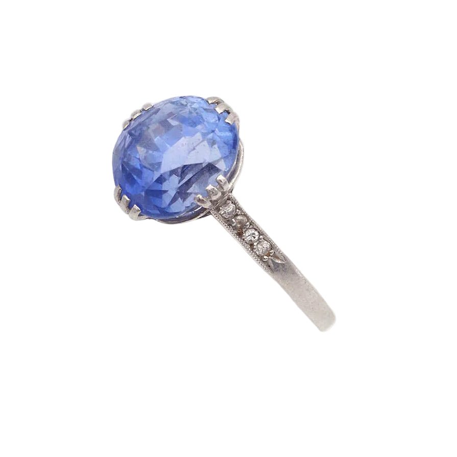Bague Solitaire en platine, saphir et diamants - Castafiore