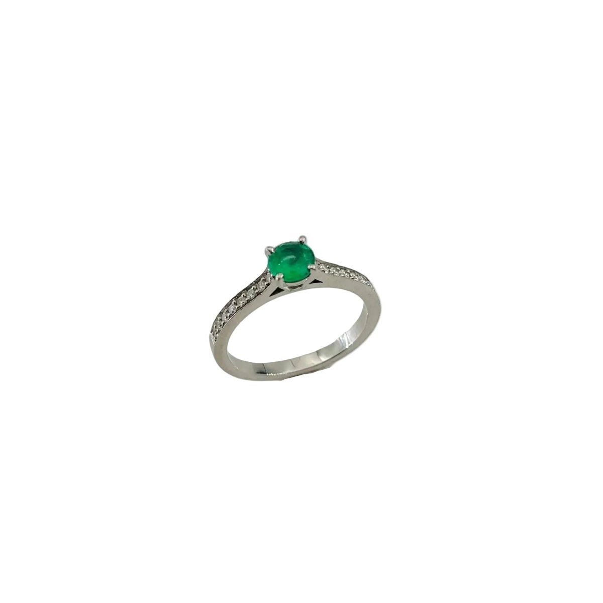 Bague Solitaire GEMMYO "Little Lady Pavée" en platine, émeraude et diamants - Castafiore