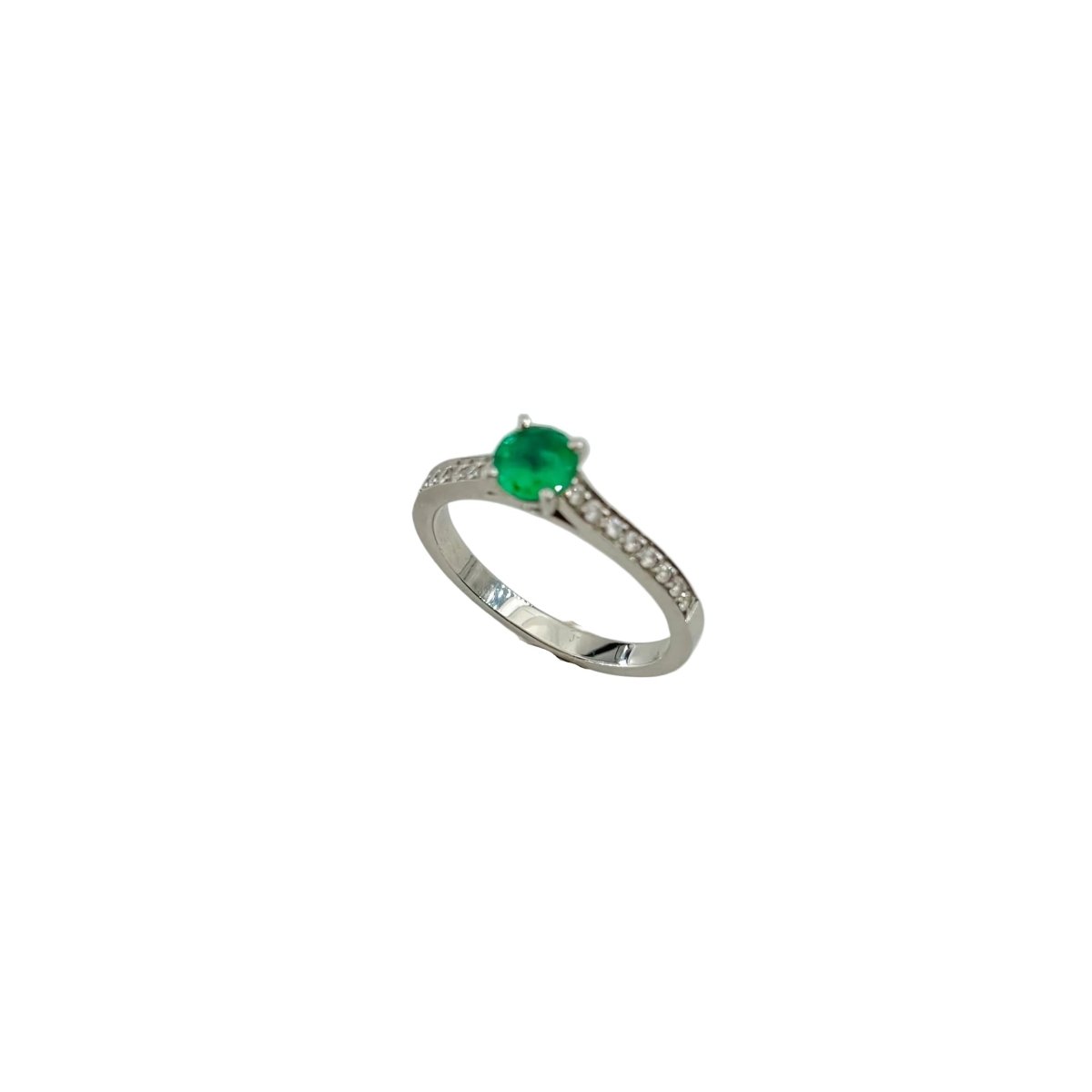 Bague Solitaire GEMMYO "Little Lady Pavée" en platine, émeraude et diamants - Castafiore