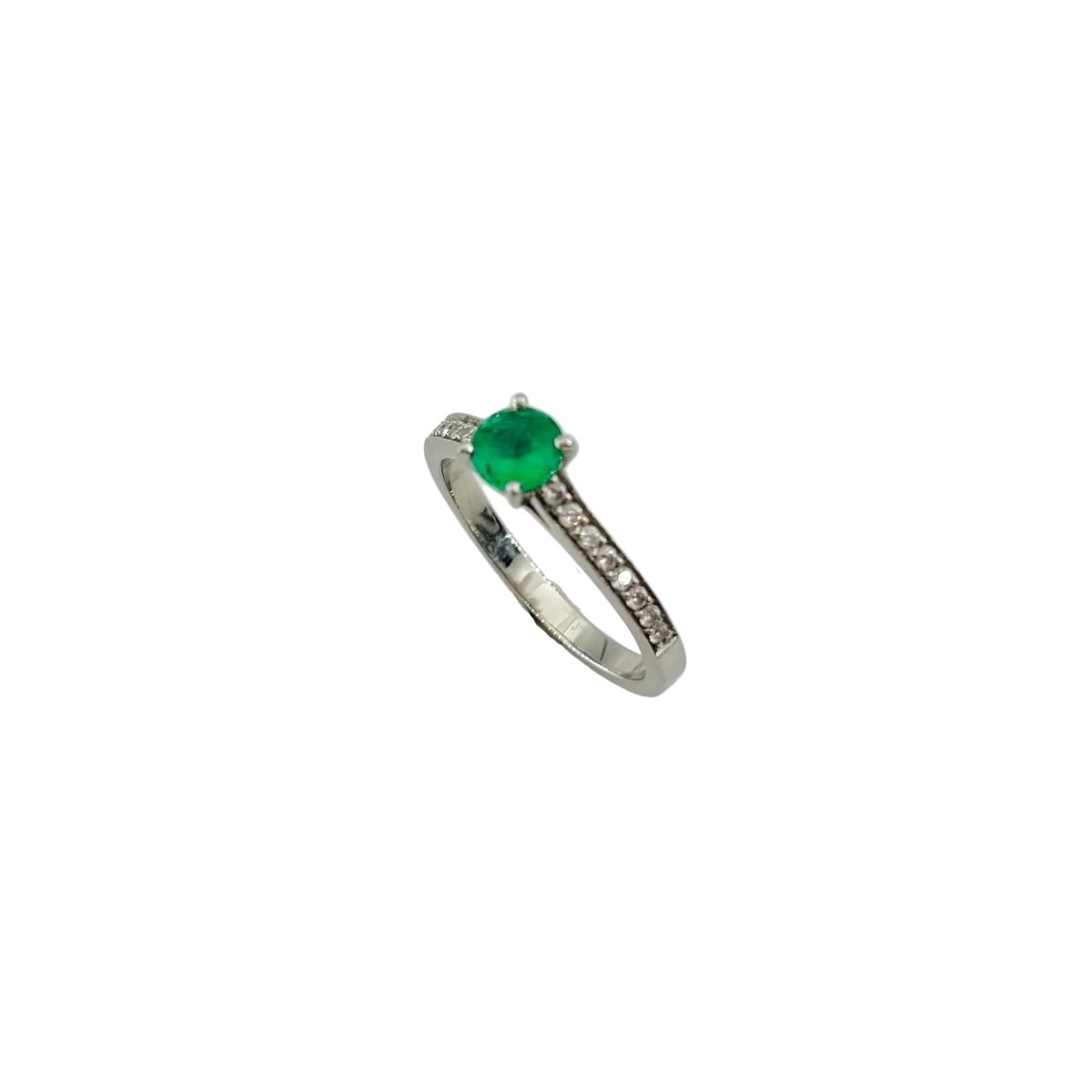 Bague Solitaire GEMMYO "Little Lady Pavée" en platine, émeraude et diamants - Castafiore
