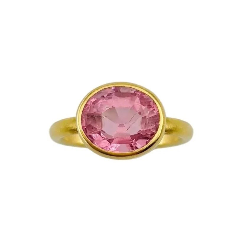 Bague Solitaire MARIE-HÉLÈNE DE TAILLAC "Princesse" en or jaune et tourmaline rose - Castafiore