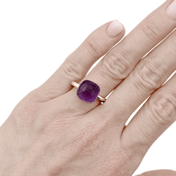 Bague Solitaire POMELLATO "Nudo Classic" en or rose, or blanc et améthyste - Castafiore