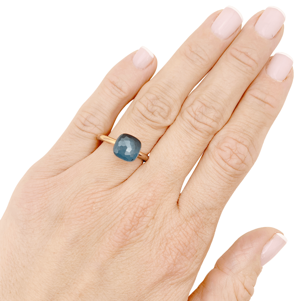Bague Solitaire POMELLATO "Nudo" en or rose, or blanc et topaze - Castafiore