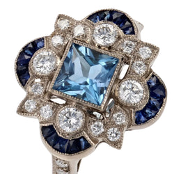 Bague style Art déco aigue - marine diamants saphirs - Castafiore