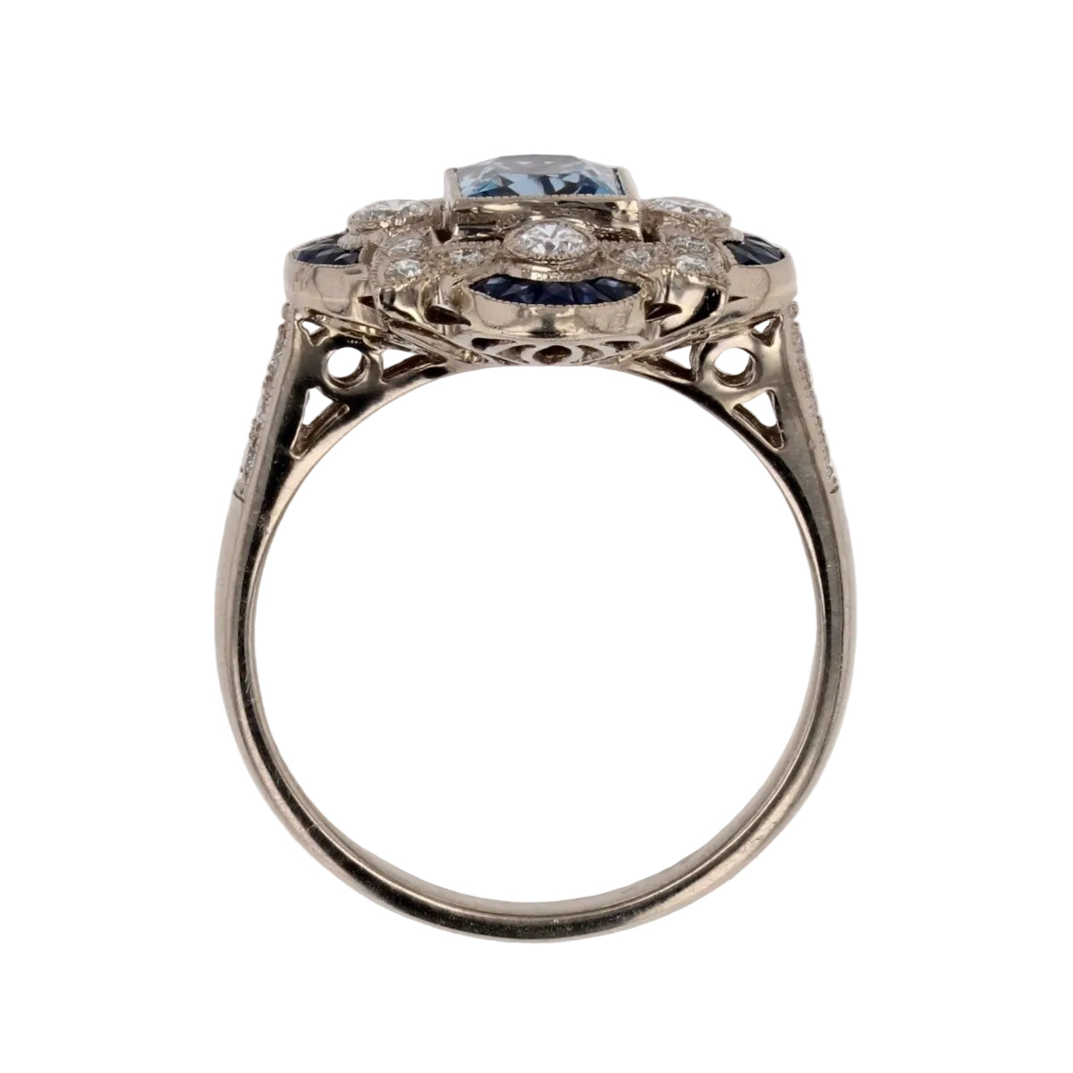 Bague style Art déco aigue - marine diamants saphirs - Castafiore