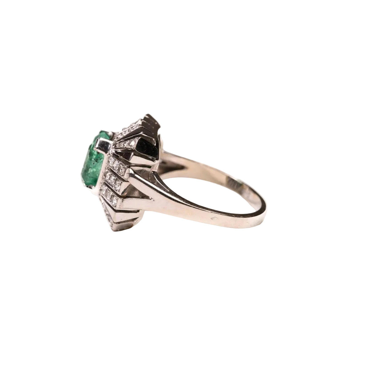 Bague style Art Déco émeraude colombienne en or blanc et platine - Castafiore