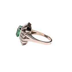 Bague style Art Déco émeraude colombienne en or blanc et platine - Castafiore