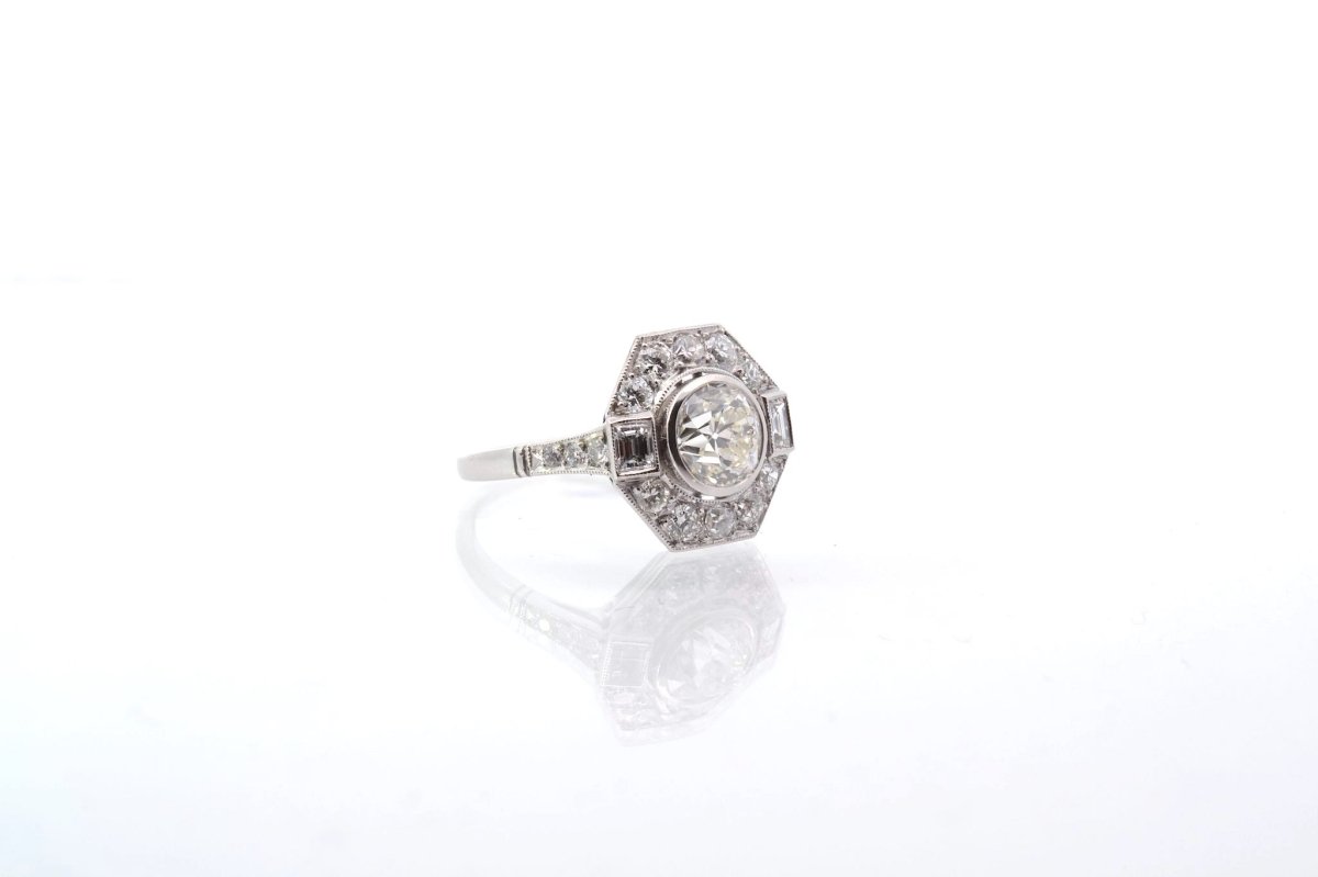 Bague style art déco en platine sertie de diamants - Castafiore