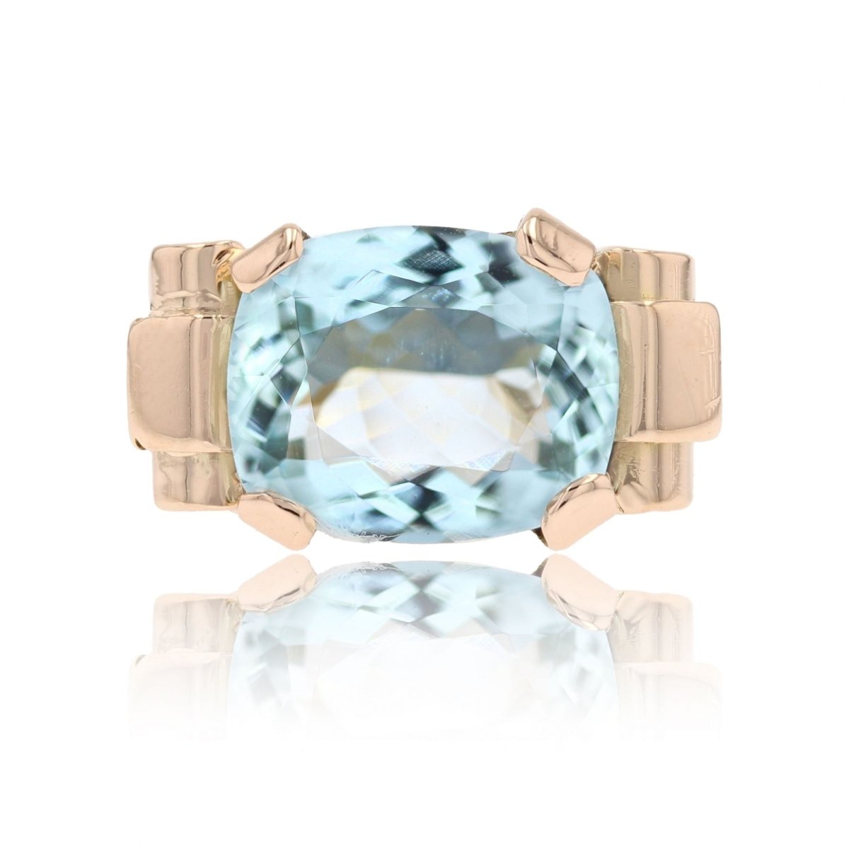 Bague Tank aigue - marine en or rose - Castafiore