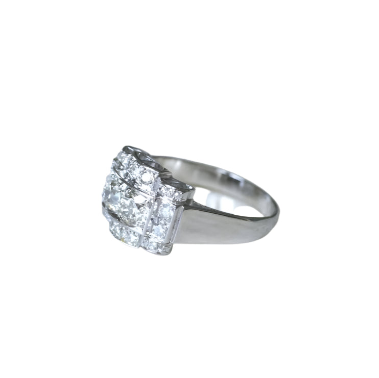 Bague Tank Art Déco Diamants sur Or Blanc et Platine - Castafiore