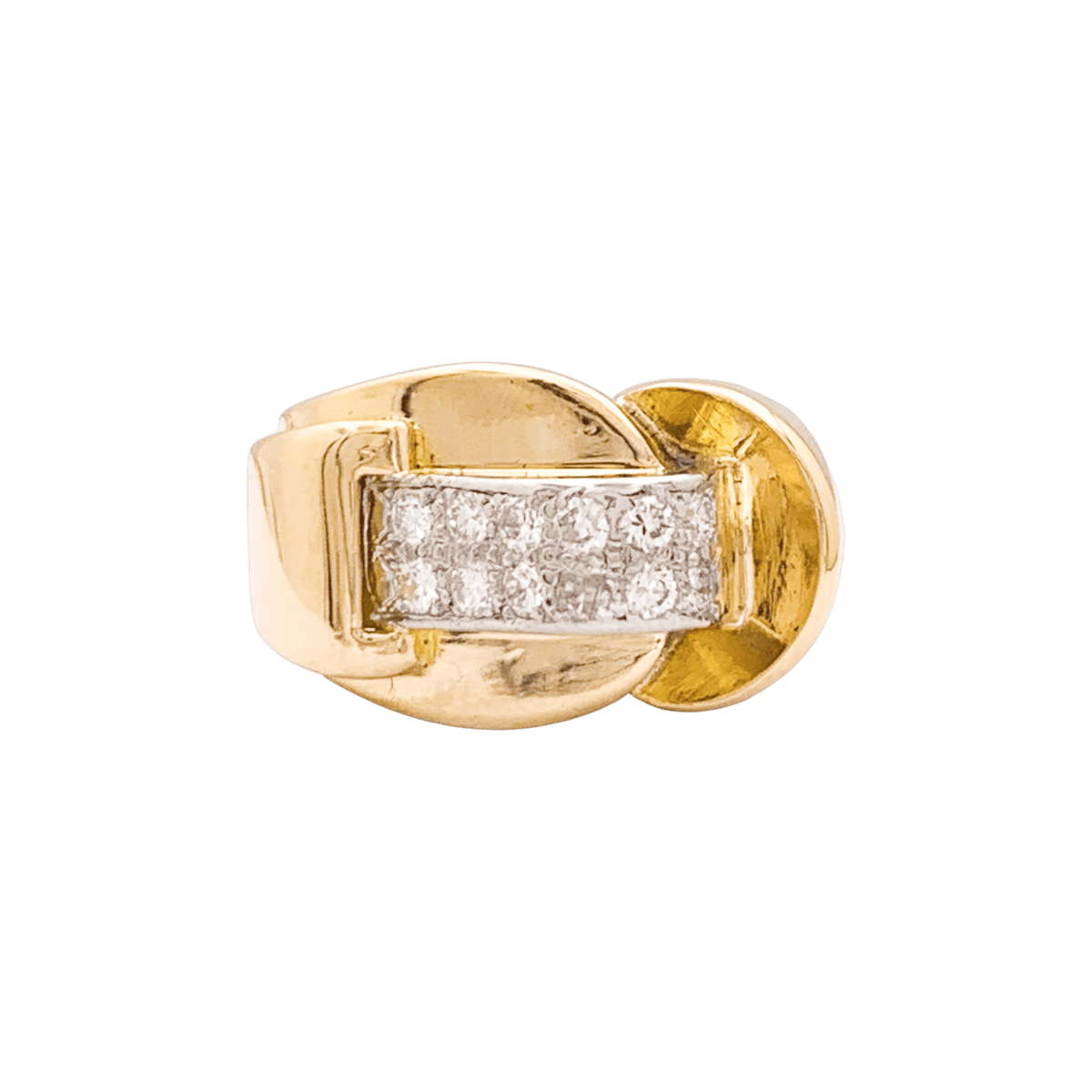 Bague Tank asymétrique en or rose et platine avec diamants - Castafiore