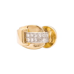 Bague Tank asymétrique en or rose et platine avec diamants - Castafiore