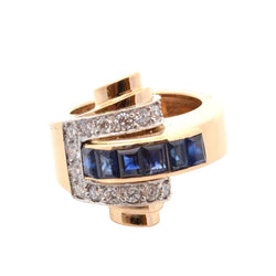 Bague Tank BOUCHERON en or jaune, saphirs et diamants - Castafiore