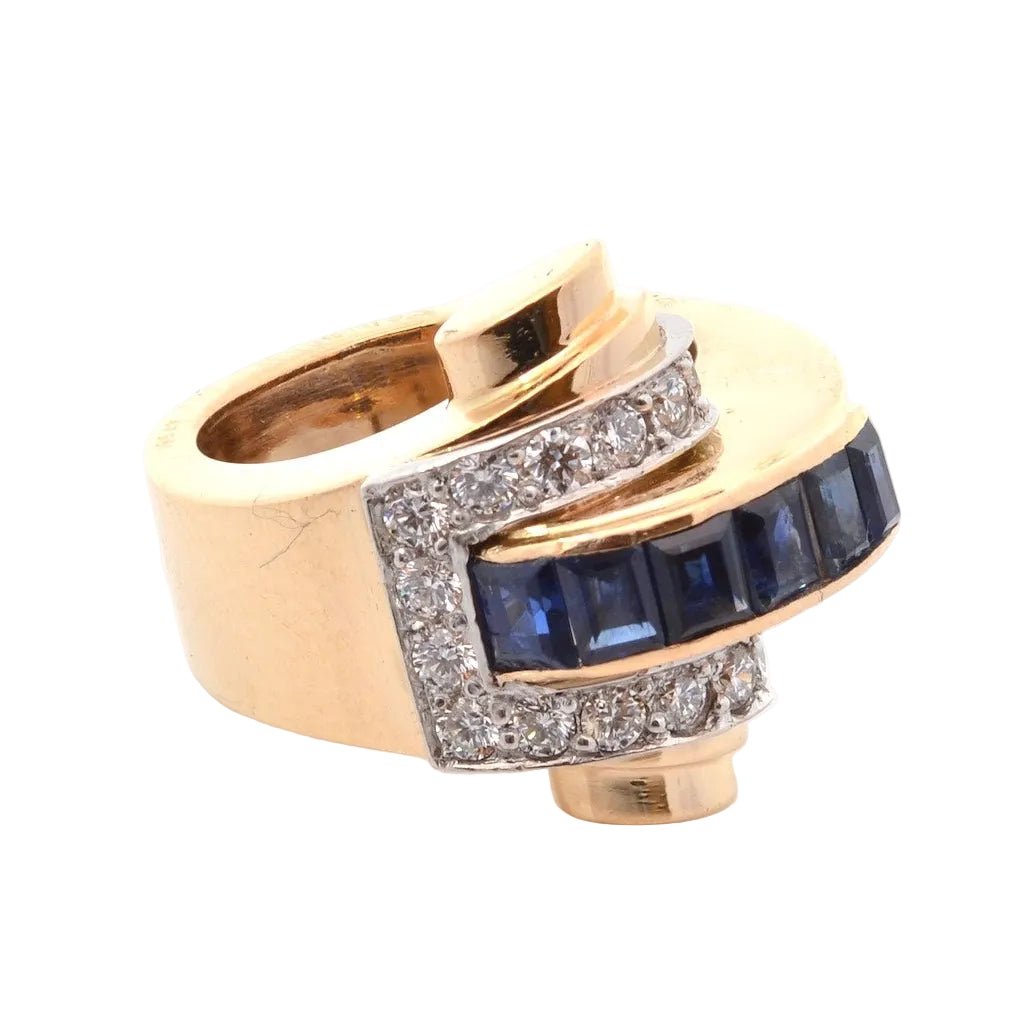 Bague Tank BOUCHERON en or jaune, saphirs et diamants - Castafiore