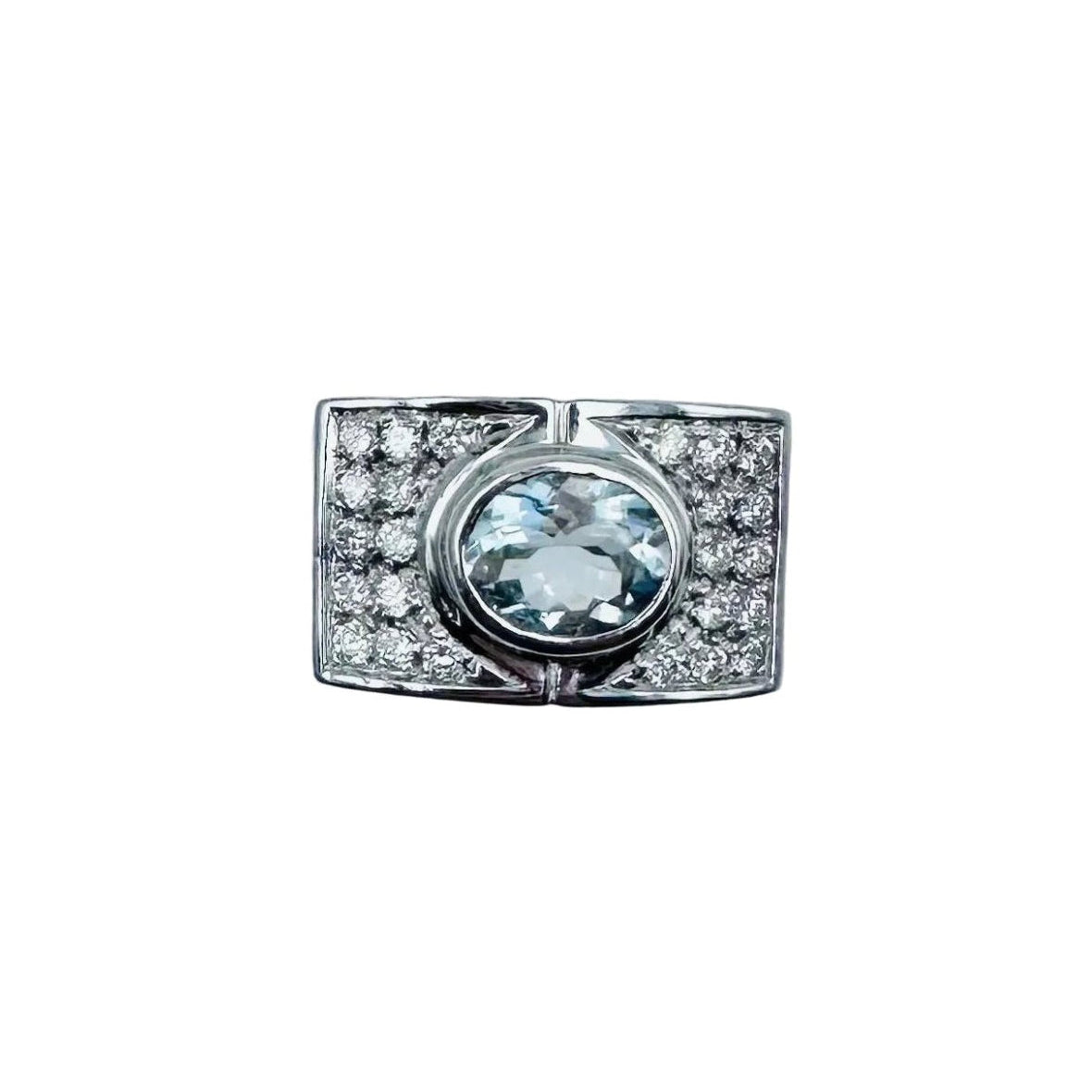 Bague Tank en or blanc, aigue-marine et diamants - Castafiore