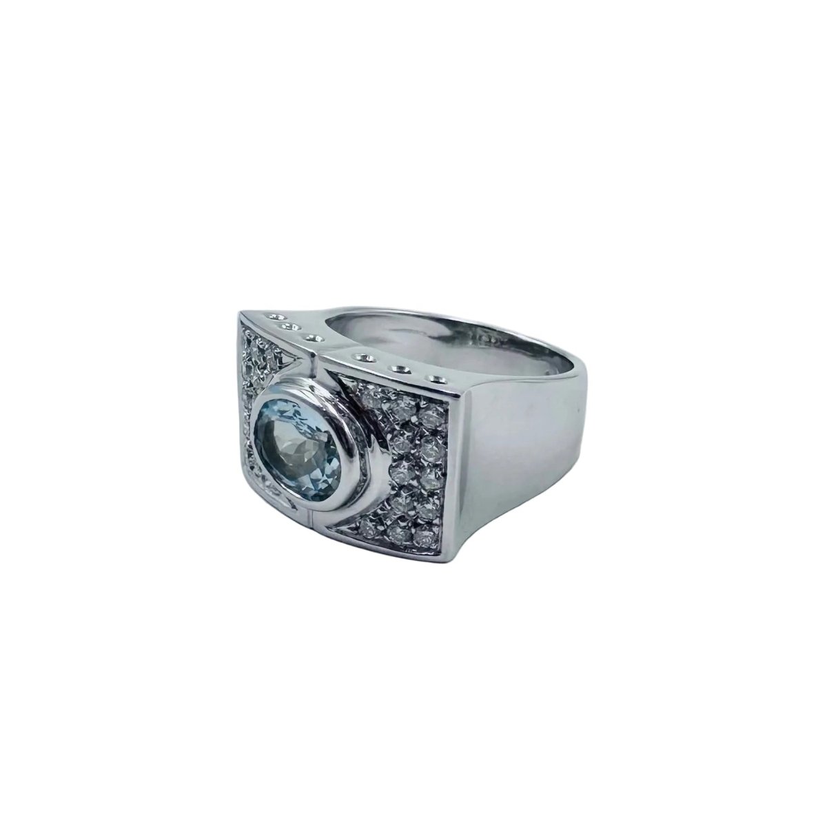 Bague Tank en or blanc, aigue-marine et diamants - Castafiore