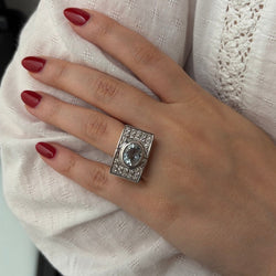 Bague Tank en or blanc, aigue-marine et diamants - Castafiore