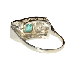 Bague Tank en or blanc, or jaune, émeraude et diamants - Castafiore