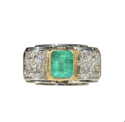 Bague Tank en or blanc, or jaune, émeraude et diamants - Castafiore