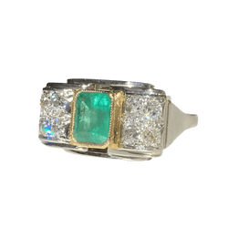 Bague Tank en or blanc, or jaune, émeraude et diamants - Castafiore