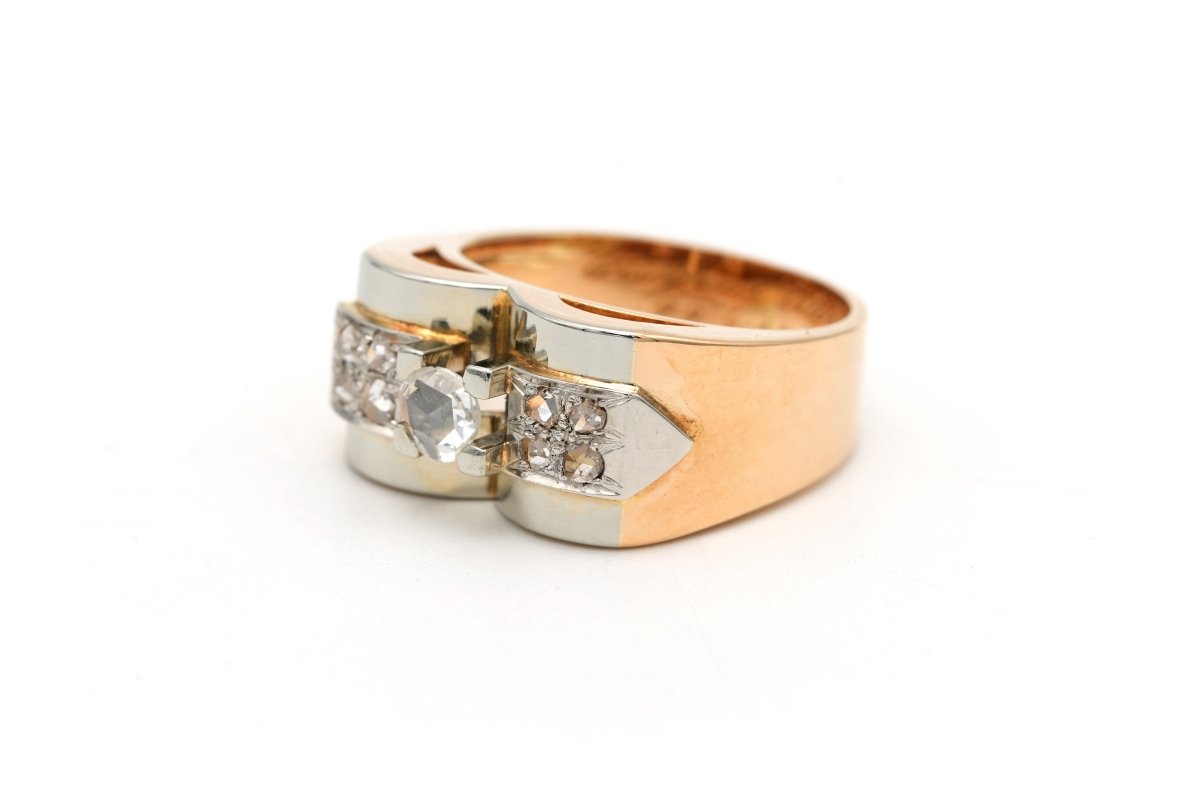 Bague Tank en or blanc, or jaune et diamants - Castafiore
