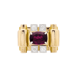 Bague Tank en or blanc, or jaune, grenat et diamants - Castafiore
