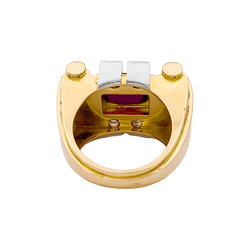 Bague Tank en or blanc, or jaune, grenat et diamants - Castafiore