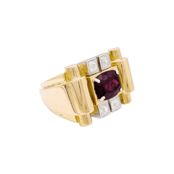 Bague Tank en or blanc, or jaune, grenat et diamants - Castafiore