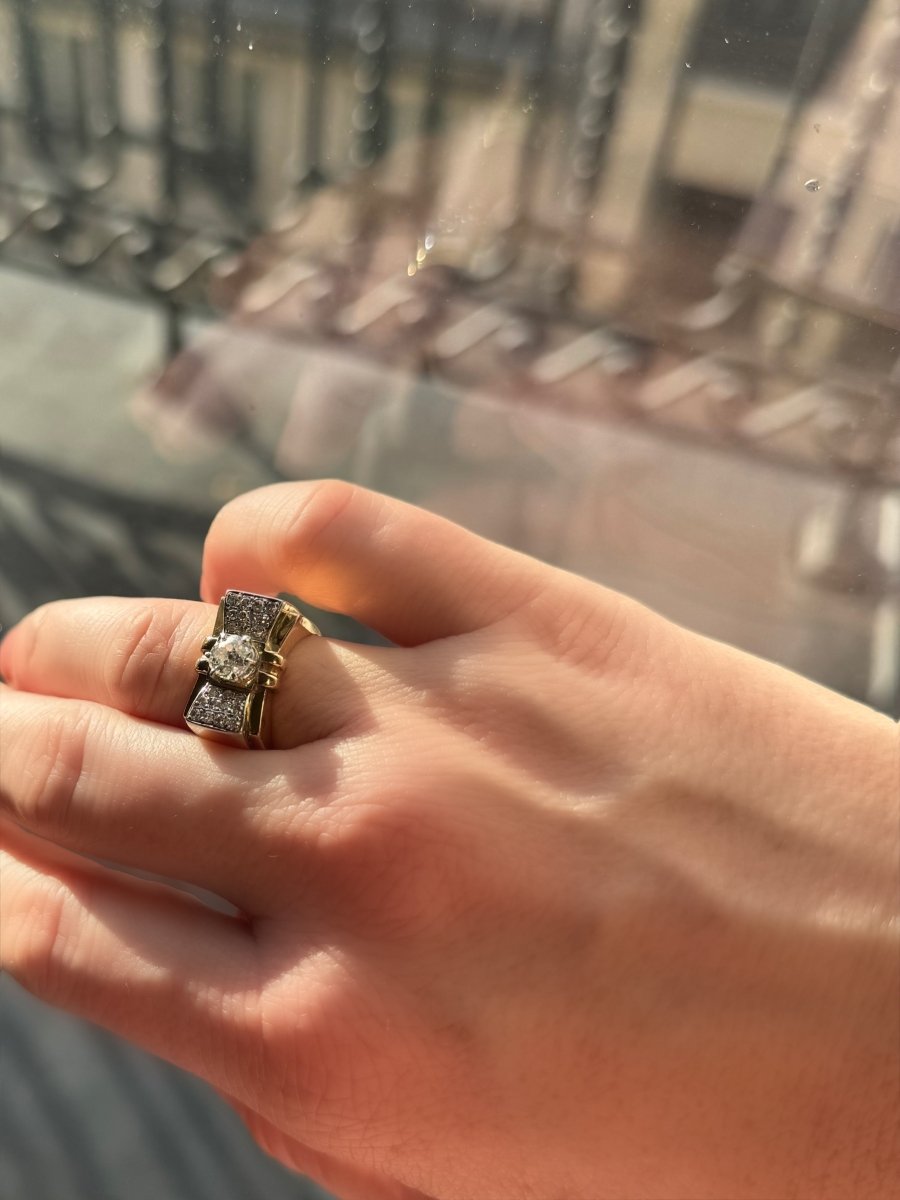 Bague Tank en or blanc, or jaune, platine et diamants - Castafiore