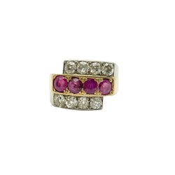 Bague Tank en or blanc, or jaune, rubis et diamants - Castafiore