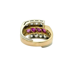Bague Tank en or blanc, or jaune, rubis et diamants - Castafiore