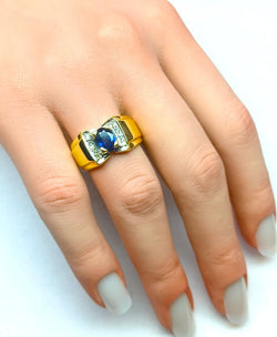 Bague Tank en or blanc, or jaune, saphir et diamants - Castafiore