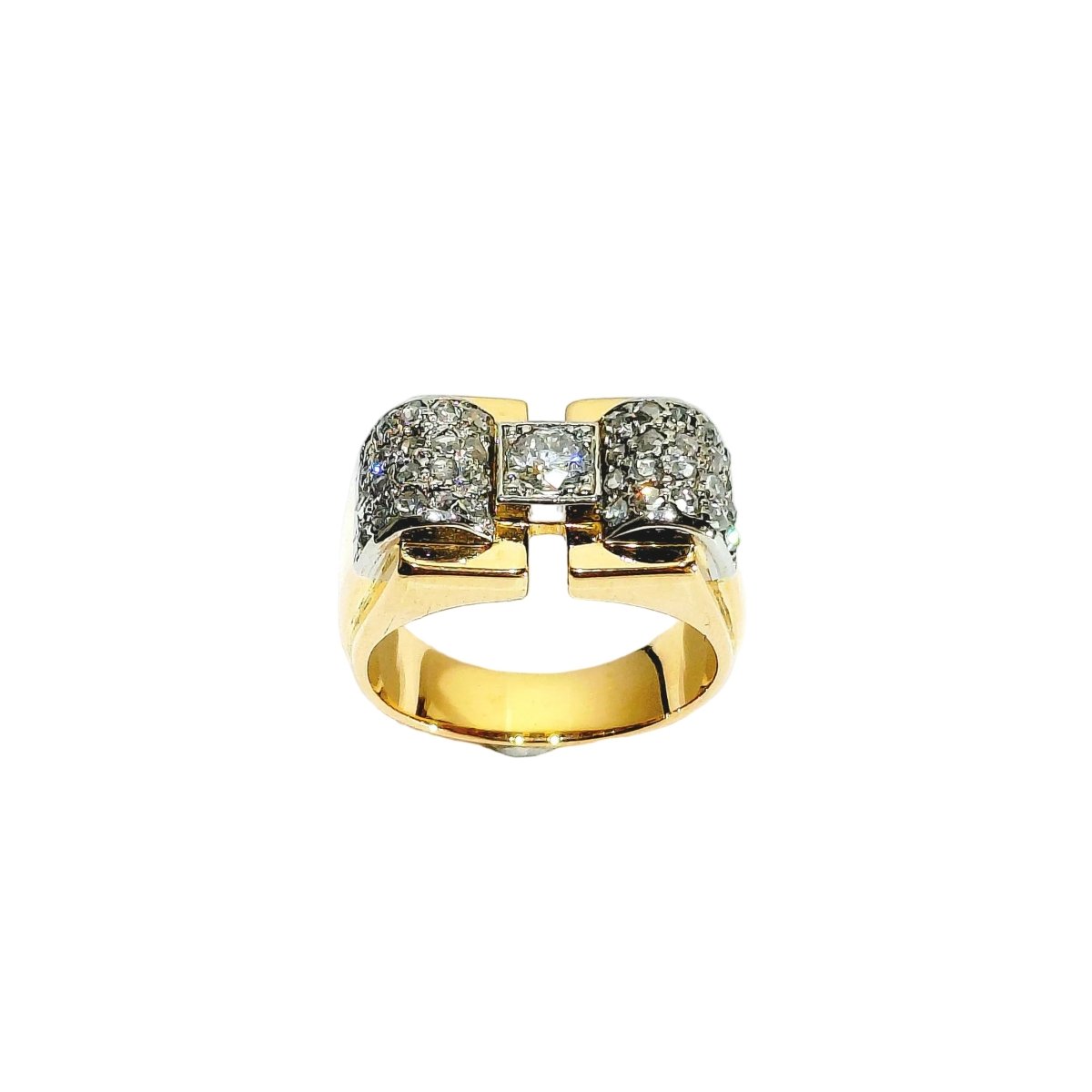 Bague Tank en or blanc, or rose et diamants - Castafiore
