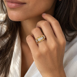 Bague Tank en or blanc, or rose et diamants - Castafiore