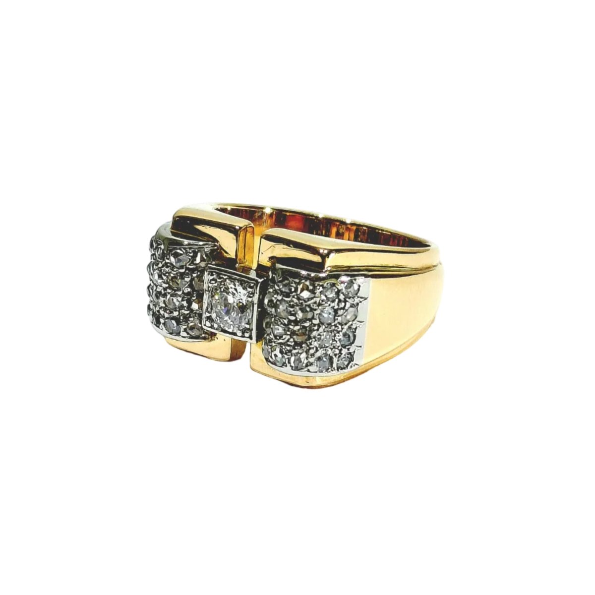 Bague Tank en or blanc, or rose et diamants - Castafiore