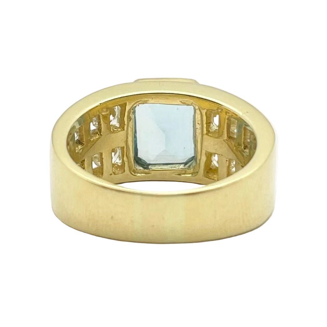 Bague Tank en or jaune, aigue - marine et diamants - Castafiore