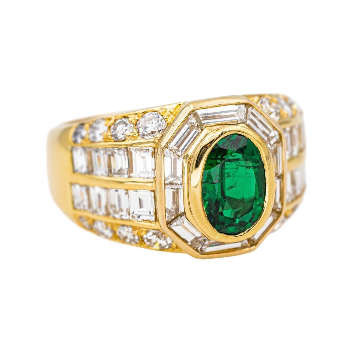 Bague Tank en or jaune, émeraude et diamants - Castafiore