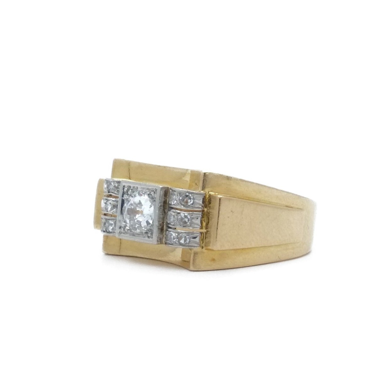 Bague tank en or jaune et platine - Castafiore