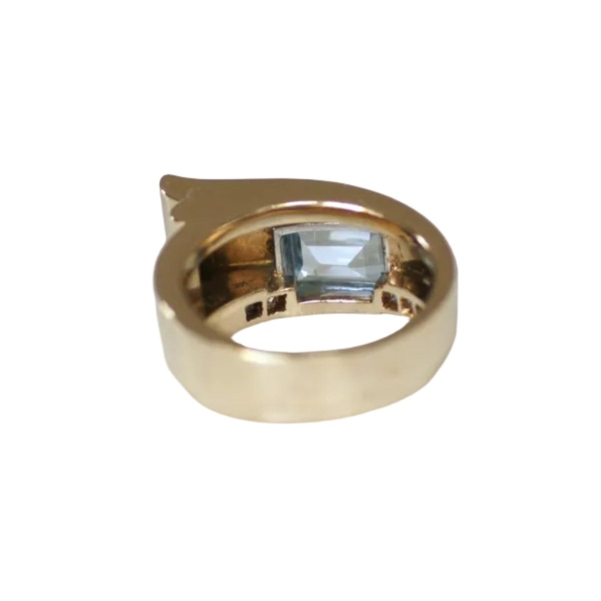 Bague Tank en or jaune, platine, aigue-marine et diamants - Castafiore