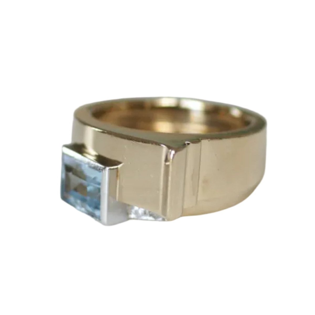 Bague Tank en or jaune, platine, aigue-marine et diamants - Castafiore