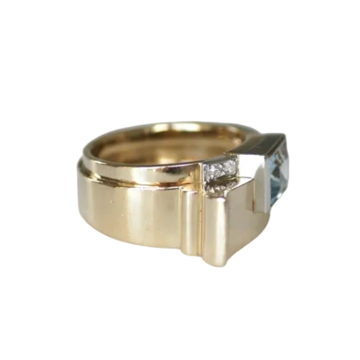 Bague Tank en or jaune, platine, aigue-marine et diamants - Castafiore